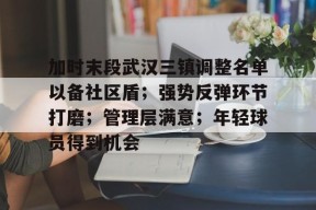 星空体育官网-包含加时末段武汉三镇调整名单以备社区盾；强势反弹环节打磨；管理层满意；年轻球员得到机会的词条-星空体育官网